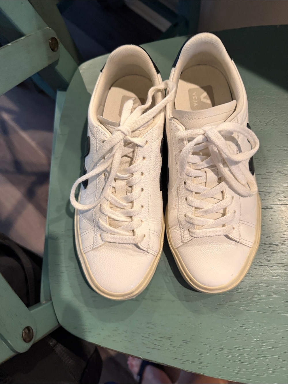 Veja White Leather Sneakers with Black V Logo